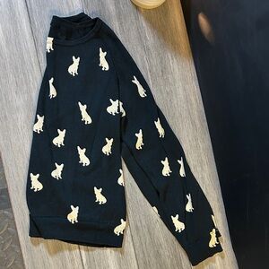 Black Sweater with Cream Dog Pattern